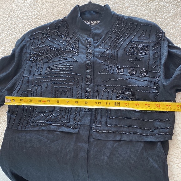 100%silk women’s long sleeve button down beaded black  size 8 - Picture 16 of 17